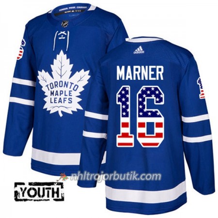 Barn Ishockey Toronto Maple Leafs Tröja Mitchell Marner 16 Adidas 2017-2018 Blå USA Flag Fashion Authentic